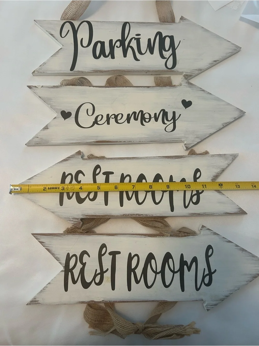 Rustic White & Brown Boho Outdoor Wedding Signs and Ribbon Garland Deco Bundle